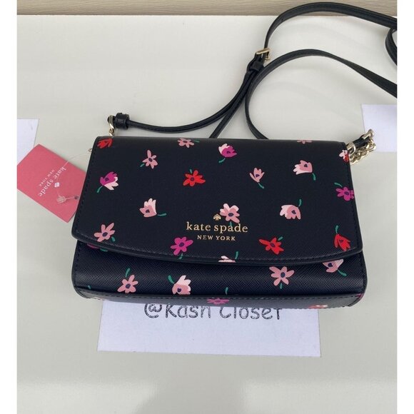 Kate Spade Crossbody Ditsy Buds Small Flap purse Black multi - Picture 6 of 9
